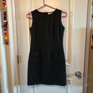 VINTAGE Petite Sophisticate Women's Black and Cream Plaid Dress